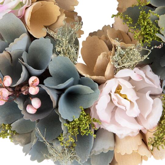 10" Tan & Blue Wooden Floral Wreath